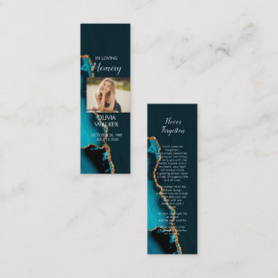 Turquise Funeral Bookmark, Funeral Keepsakkort Mini Visitkort