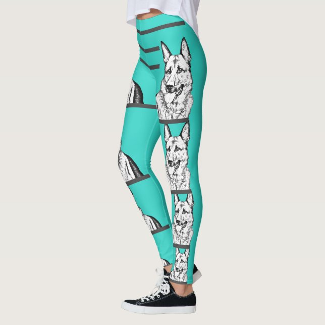 Turquise German Shepherd Hund Leggings (Vänster)