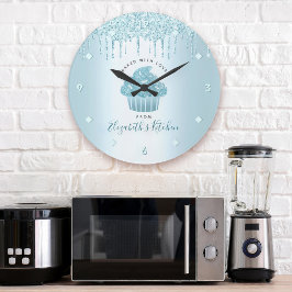 Turquise Glitter Drips Cuptårta Bakery Pastry Chef Stor Klocka