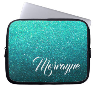 Turquise Glitter Glam Ombre Sparkles Finare Namn Laptop Fodral