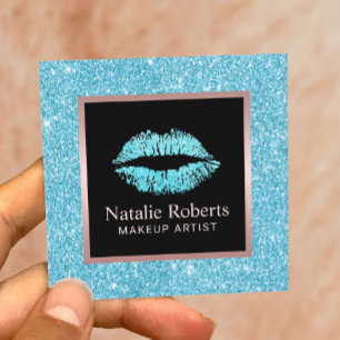 Turquise Glitter Läppar Beauty Salon Makeup Artis Fyrkantigt Visitkort