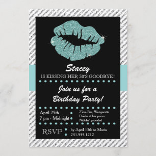 Turquise Glitter Läppar Kissing Vuxen Birthday Inbjudningar