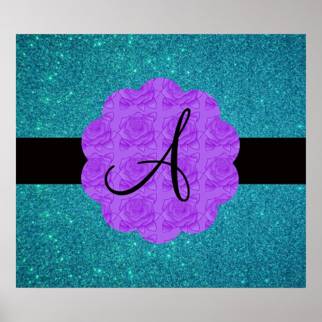 Turquise glitter lila ro monogram poster (Framsidan)
