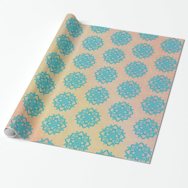 Turquise Glitter Mandala Presentpapper (Utrullad)