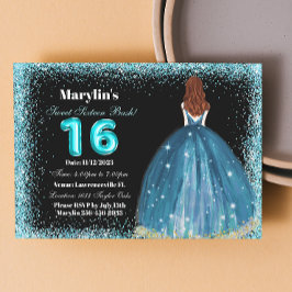 Turquise Glitter Princess Extravaganza: Söt 16 Inbjudningar