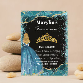 Turquise Glitter Princess Quinceañera Ballgown Inbjudningar