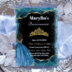 Turquise Glitter Princess Quinceañera Tiara Magic Inbjudningar