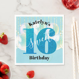 Turquise Glitter Sweet 16 Birthday Balloon Script Pappersservett