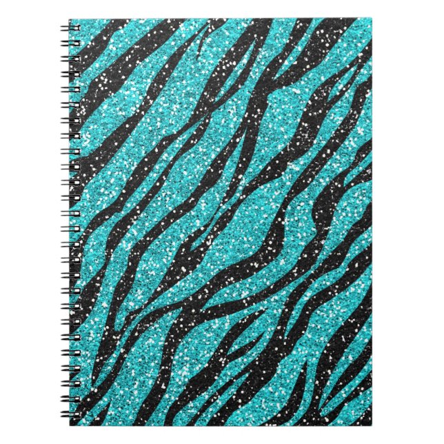 Turquise Glitter Zebra tryck Anteckningsbok (Framsidan)