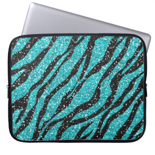 Turquise Glitter Zebra tryck Laptop Fodral