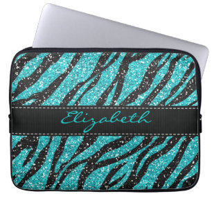 Turquise Glitter Zebra tryck Monogram Laptop Sleeve