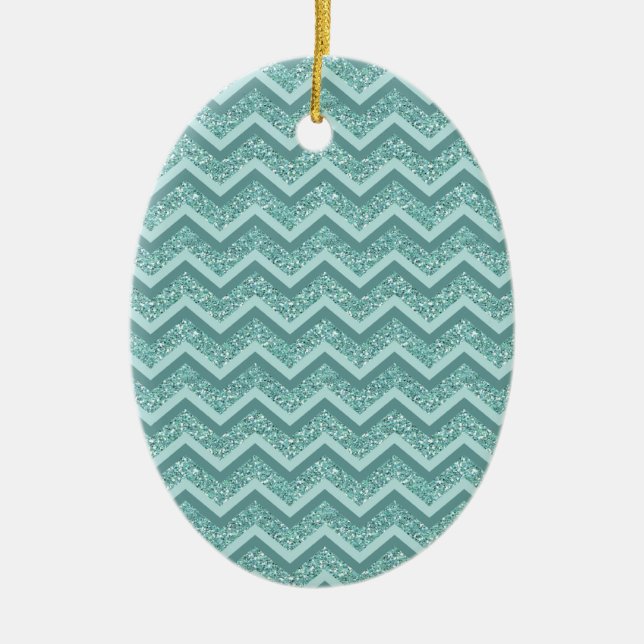 Turquise Glitter ZigZag Mönster Julgransprydnad Keramik (Framsidan)