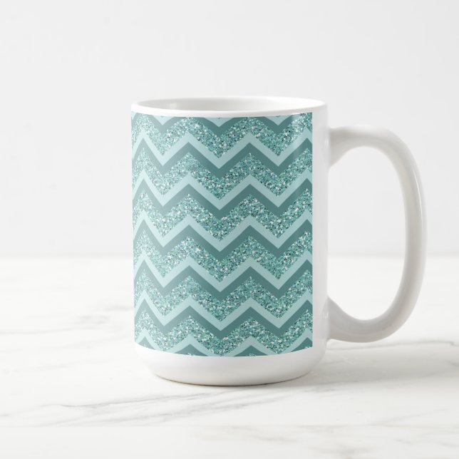 Turquise Glitter ZigZag Mönster Kaffemugg (Höger)