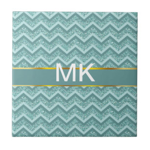 Turquise Glitter ZigZag Mönster Kakelplatta