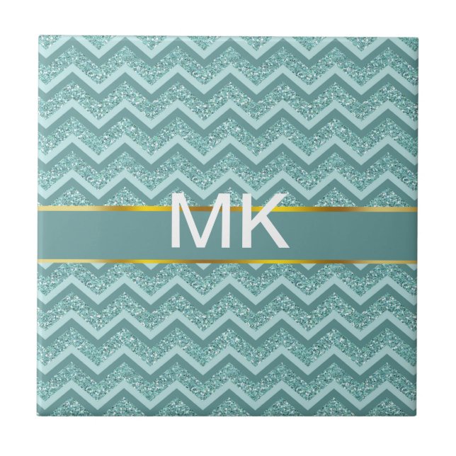 Turquise Glitter ZigZag Mönster Kakelplatta (Framsidan)