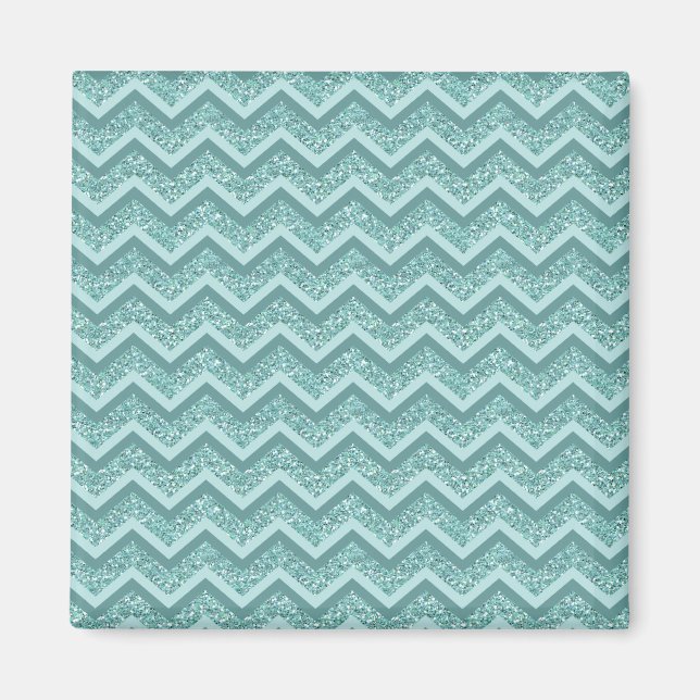 Turquise Glitter ZigZag Mönster Magnet (Framsidan)