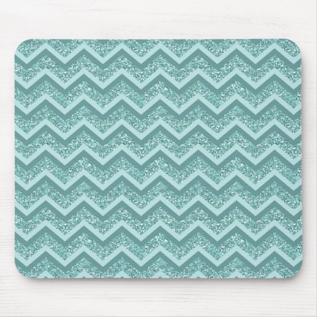 Turquise Glitter ZigZag Mönster Musmatta (Framsidan)