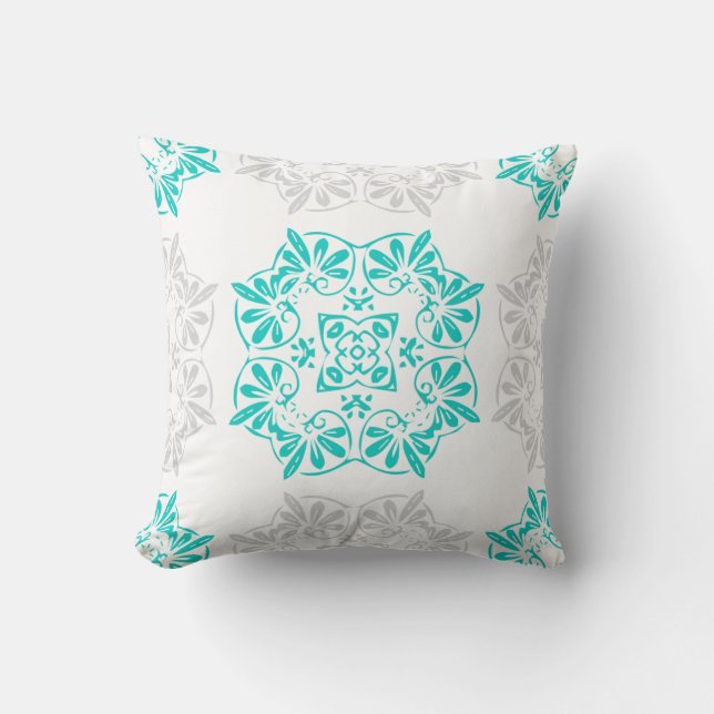 Turquise & Grått Mandala Inspired Pillow Kudde (Framsida)