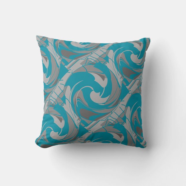 Turquise Grått Shades Charcol Diagonal Art Twirls Kudde (Framsida)