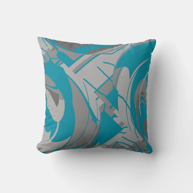 Turquise Grått Shades Charcol Lush Löv Design Kudde (Framsida)