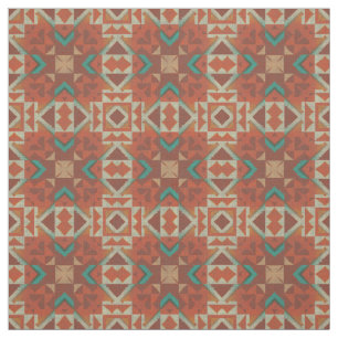 Turquise Grönt Blue Orange Aztec Mosaic Mönster Tyg