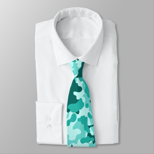 Turquise Grönt Camo Neck Tie Slips (Bunden)