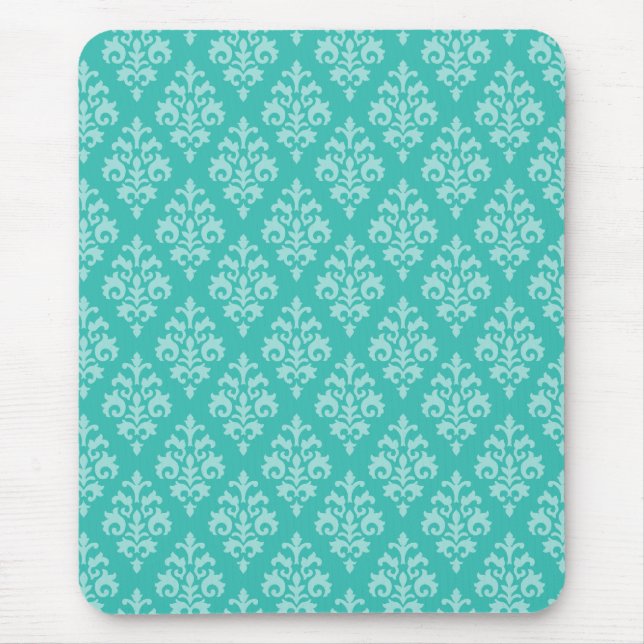 Turquise Grönt och Mint Damask Pattern Musmatta (Framsidan)