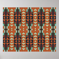 Turquise Grönt Orange Red Ethnic Tribal Mosaic