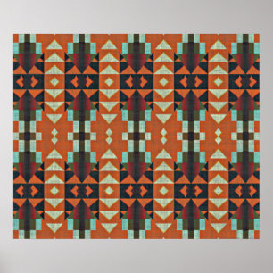 Turquise Grönt Orange Red Ethnic Tribal Mosaic Poster