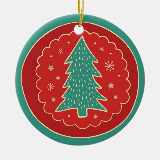 Turquise Grönt Red Guld Julgran Julgransprydnad Keramik (Framsidan)
