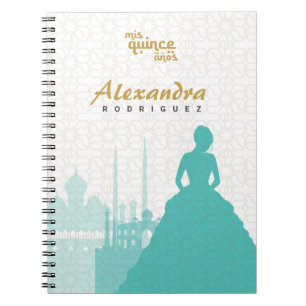 Turquise & Guld Arabian Quinceañera Anteckningsbok