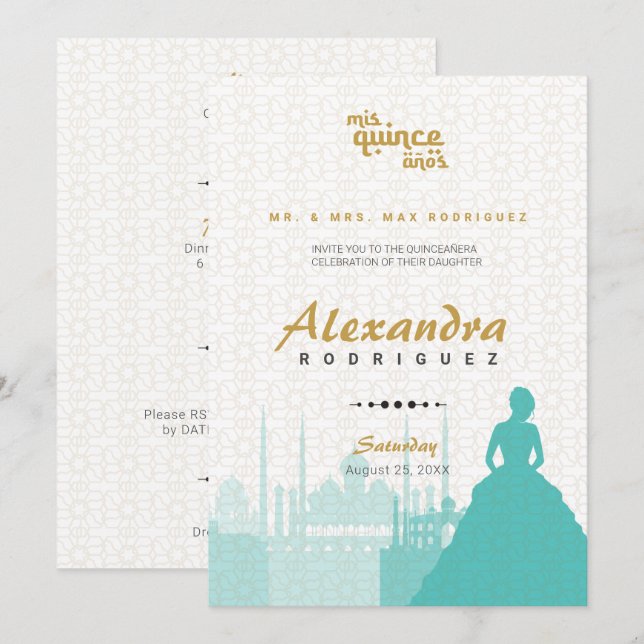 Turquise & Guld Arabian Quinceañera Photo (Fram/baksida)