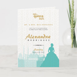 Turquise & Guld Arabian Quinceañera Photo Inbjudan