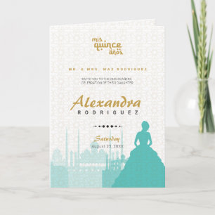 Turquise & Guld Arabian Quinceañera Photo Inbjudan