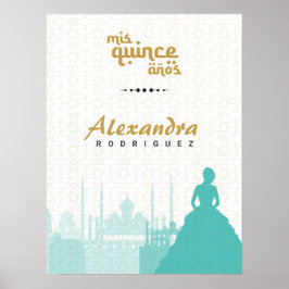 Turquise & Guld Arabian Quinceañera Photo Poster