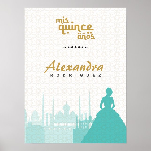 Turquise & Guld Arabian Quinceañera Photo Poster (Framsidan)