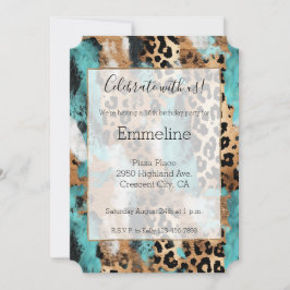 Turquise Guld Black Leopard Inbjudningar