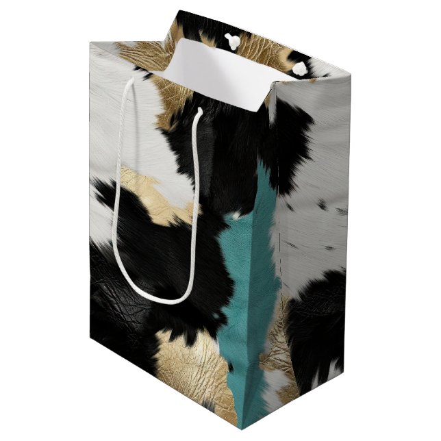 Turquise Guld, Black White Cowhide (Framsidan Vinklad)