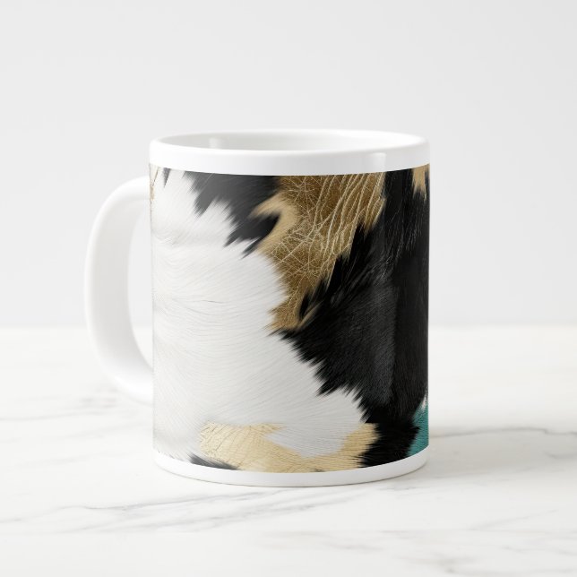 Turquise Guld, Black White Cowhide Jumbo Mugg (Framsida vänster)