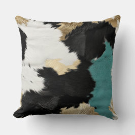Turquise Guld, Black White Cowhide Kudde