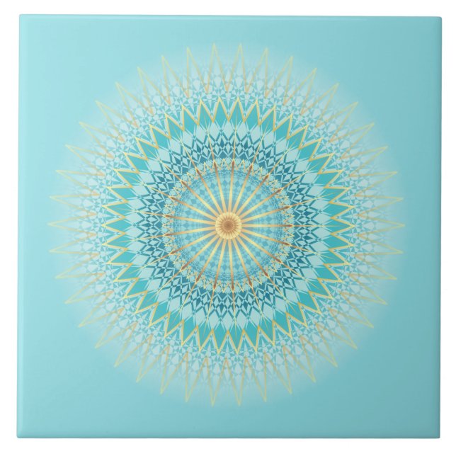 Turquise Guld Boho Mandala Kakelplatta (Framsidan)