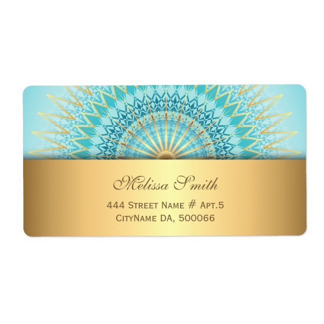 Turquise Guld Boho Mandala Label Fraktsedel (Framsidan)