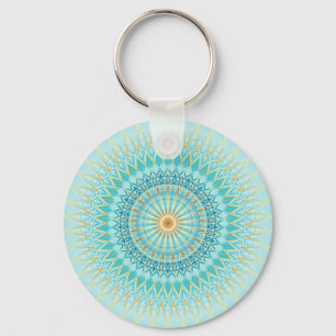 Turquise Guld Boho Mandala Nyckelring