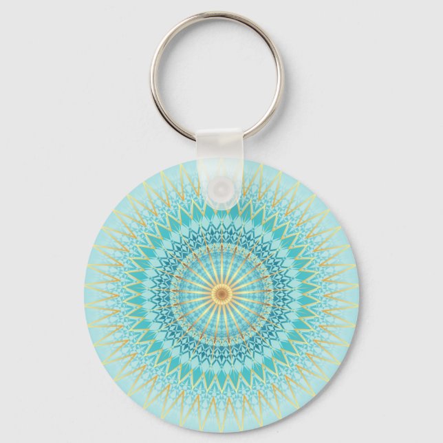 Turquise Guld Boho Mandala Nyckelring (Framsida)
