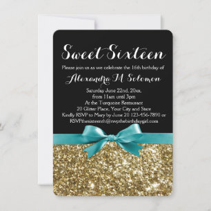 Turquise Guld Glitter Sweet 16-partsinbjudan Inbjudningar