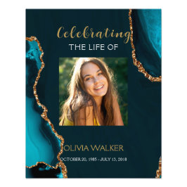 Turquise & Guld Greenery Funeral Välkomsttecken Fototryck