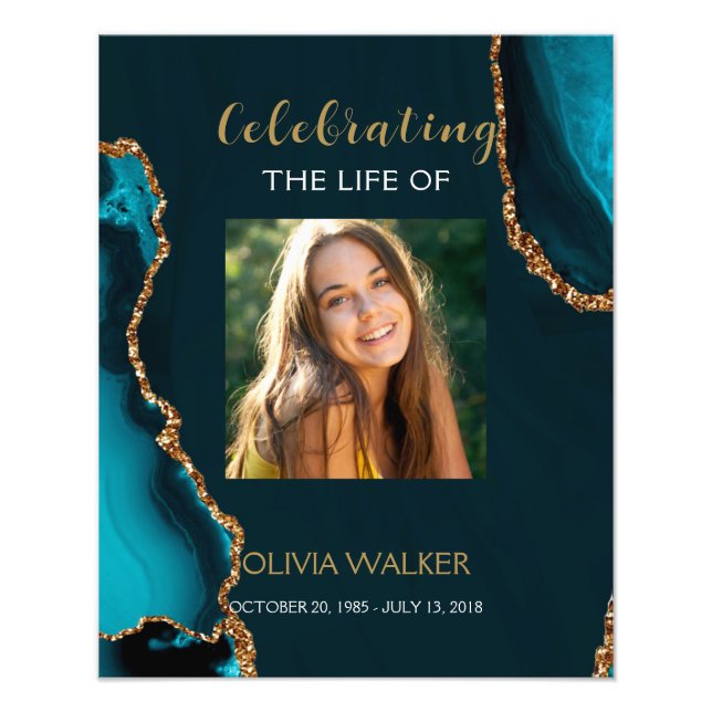 Turquise & Guld Greenery Funeral Välkomsttecken Fototryck (Framsidan)