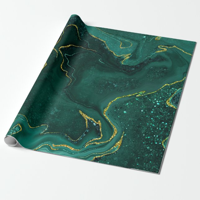 Turquise guld marbling-design presentpapper (Utrullad)