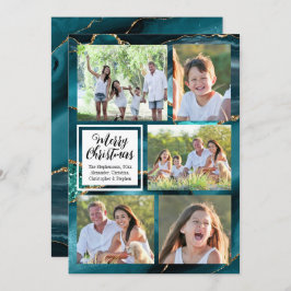 Turquise Guld Swirl Agate 5-Photo God jul Inbjudningar