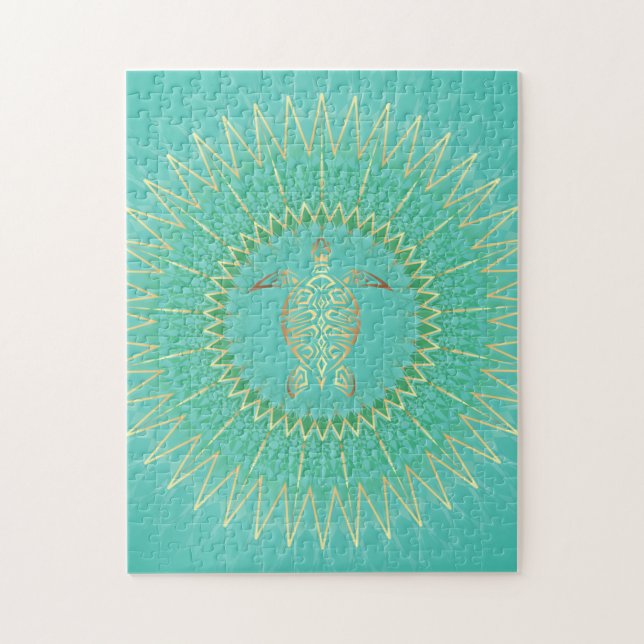 Turquise Guld Turtle Coastal Maritime Mandala Pussel (Vertikal)
